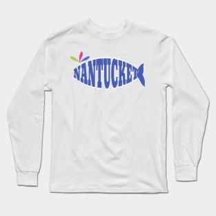 Cute Blue Nantucket Whale - Word Art Long Sleeve T-Shirt